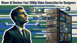 Waver AI interface showing text-to-video generation with 1080p output options for graphic designers
