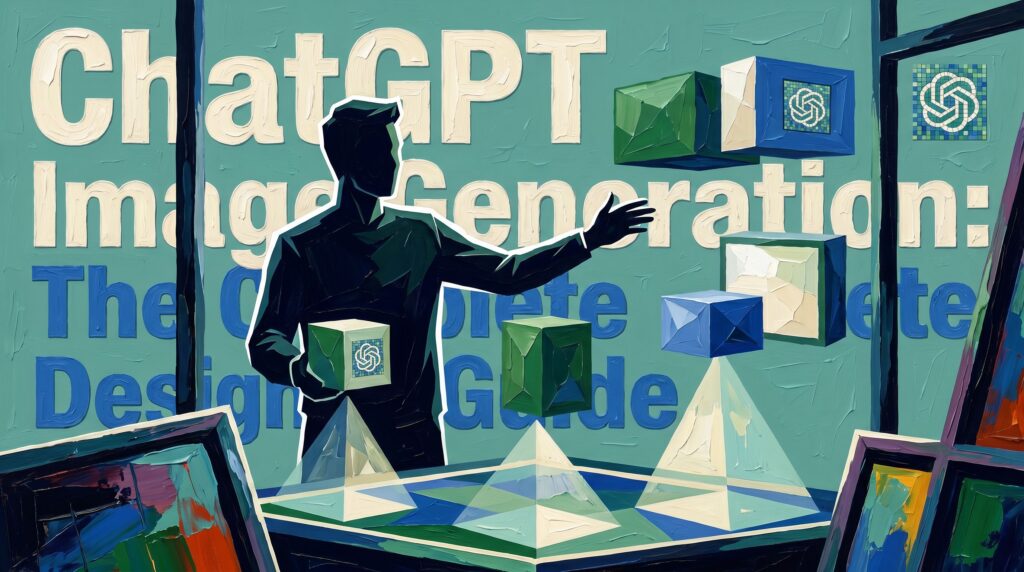 Designer creating stunning visuals using ChatGPT image generation on a laptop screen with colorful graphics