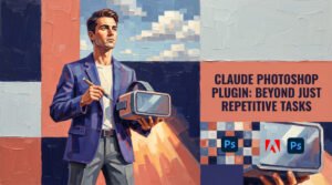 Claude Photoshop plugin integration showing AI-assisted design workflow in Adobe Creative Cloud